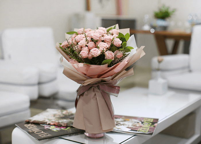 韓国 花お届け代行 花束 ピンク 豊かなピンクのバラの花束 パッピンス サイン会 ファンクラブ代行